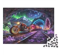 Motocicleta Retro Tren Cueva Colorida Paisaje Nocturno Puzzle de 1000 Piezas Papel para Adultos Relajación Concentración Decoración Regalo Familiar 52x38cm/1000pcs
