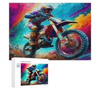 Motocicleta Todo Terreno Puzzles 300 Piezas Colorido Cartón Carrera del país Rompecabezas Circular para Familia Aliviar Estrés DIY Moderno 3D Maquetas Construir Decoración Hogar 300 PCS