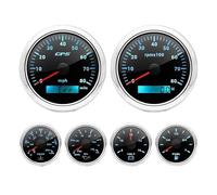 motocicleta velocímetro Kit De Voltímetro 6 En 1 Medidor Temperatura Del Agua Tacómetro Presión Aceite Indicadores Digitales LED 2" 52 Mm Y 85(BS-80MPH)