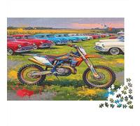 Motocicleta Vintage Puzzle de 1000 Piezas Cartón para Adultos Escena con Coches Clásicos Puzzle para Adultos Relajación Familia Decoración Regalo 52x38cm/1000pcs