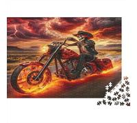Motociclista en Llamas Puzzle de 1000 Piezas Papel para Adultos Carretera Salvaje Tormenta Juego de Puzzle 1000 Piezas Relajación Familia Decoración Regalo 38x26cm/1000pcs