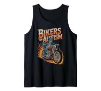Motociclistas para Autismo Esqueleto Jinete Motocicleta Fuego Llamas Camiseta sin Mangas