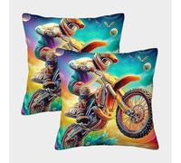 Motocross Art Fundas Almohada 3D Set de 2 Fundas Poliester Cremallera Dormitorio Infantil Regalo 50x50cm