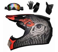 Motocross Helmet 9-14 Years Old, Youth Kid Full-Face Off Road Sports Motorbike Helmet, Unisex Downhill MTB ATV BMX Quad Dirt Bike, with Goggles Mask Gloves(Red,L(56-57cm))