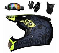 Motocross Helmet 9-14 Years Old, Youth Kid Full-Face Off Road Sports Motorbike Helmet, Unisex Downhill MTB ATV BMX Quad Dirt Bike, with Goggles Mask Gloves(Black,XL (58-59cm))