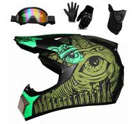 Motocross Helmet 9-14 Years Old, Youth Kid Full-Face Off Road Sports Motorbike Helmet, Unisex Downhill MTB ATV BMX Quad Dirt Bike, with Goggles Mask Gloves(Negro,L(56-57cm))