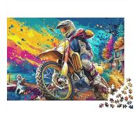 Motocross Rider Rompecabezas 1000 Piezas para Adultos Rompecabezas Rainbow Biker Rompecabezas Juegos Educativos Hermosa Decoración Desafiante Colorido Un Único 100% Cartón Reciclado 52x38cm/1000pz