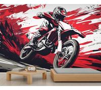 Motocross Rider Wall Mural, Motorbike Wallpaper for Living Room Bedroom, Racing Themed Dirt Bike 300x210cm (Not Peel n' Stick)