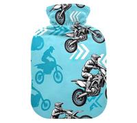Motocross Riders - Botellas de agua caliente azules con funda de terciopelo, bolsa de agua caliente para calambres menstruales, tamaño mediano