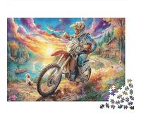 Motocross Sunset Adult Challenging Puzzle Games Motocross Rider in Action for Women, Gifts for Men Age 14 Years Up 70x50cm/1000pcs
