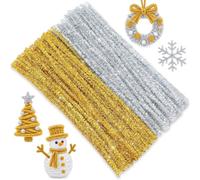 MOTONG Juego de 200 limpiapipas de Navidad para manualidades con purpurina | Limpiador de pipas dorado plateado con purpurina, decoración navideña, alambre de felpilla, actividades creativas para