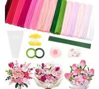 MOTONG Juego de 500 limpiadores de pipas de flores, 15 colores, para manualidades con alambre de flores verde, limpiador de tuberías con estambres, cinta de regalo, adecuado como regalo para el día de