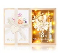 MOTONG Regalos de dinero para cumpleaños, 18 cumpleaños para niñas y hombres, 18 cumpleaños, regalo creativo de dinero, caja de regalo de madera con flores secas blancas, tubos de ensayo, cadenas de