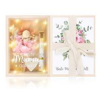 MOTONG Regalos para mamá, mamá, caja de regalo de madera, regalo de cumpleaños, regalo para el día de la madre, regalo de cumpleaños para flores secas blancas, tubos de ensayo, cadenas de luces