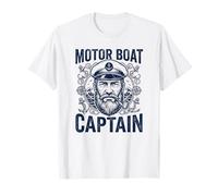 Motor Boat Captain Vintage Bearded Sailor Nautical Men Camiseta