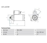 BOSCH Motor de arranque para AUDI: A4, A6 & SKODA: Superb & SEAT: Exeo (Ref: 0 986 021 220)