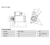BOSCH Motor de arranque para JEEP: Commander & MERCEDES-BENZ: Sprinter, Classe CLK, Classe C, Classe SL, Classe CL, Classe E (Ref: 0 986 022 240)