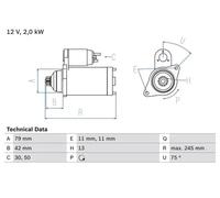 Bosch Motor de arranque 0 986 026 160 2.2 kW giro a la izquierda (antihorario) autoexpelente