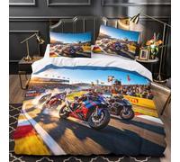 Motor Road Racing Natural Juego De Ropa De Cama Y Fundas De Almohada, Algodon Motorcycle Race Juego De Cama Double（200x200cm）, Estampado Bedding Set, Multicolor De Fácil Cuidado