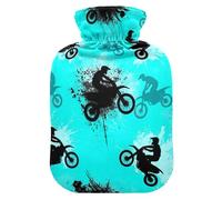 Motorbike Riders - Botellas de agua caliente cian con cubierta suave, bolsa de agua caliente para aliviar el dolor de cuello y hombros, tamaño mediano
