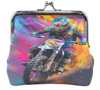 Motorcross Bike Rider - Monedero de piel para mujer y niña, con hebilla, diseño de beso, estampado animal, 11,5 x 10,5 cm