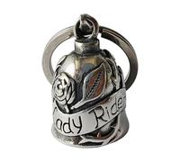 Motorcycle Bell, Rose Metal Charm, Rider Keychain Accessory, Symbolic protection appeal, Handlebar or bag attachment function, Style enhancement accessory, campana decorativa para ciclismo y uso de la