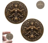 Motorcycle Blessing Coin for Riders Men Women Ride Free Ride Safe Pocket Token Gift Biker Challenge Coin God Bless Motorcycle Accessories Good Luck Amulet Keepsake(2pcs)