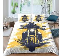 Motorcycle - Funda nórdica de 3 piezas, estampado 3D, con fundas de almohada, funda nórdica con cremallera oculta, microfibra King (220 x 240 cm)