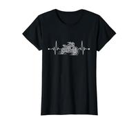 Motorcycle Heartbeat Biker ECG Heart Rate Motorcyclist Camiseta gráfica económica, Mujer, Negro, M