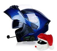 Motorcycle Modular Full Face Helmet, Bluetooth Intercom Flip Up Dual Visor Helmet para Adultos Hombres Mujeres, Dial De Voz, Llamada con Manos Libres, Integrado FM MP3,Azul,XL