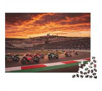 Motorcycle Racing Jigsaw Puzzle 1000 Piezas Material Reciclado Lyon Moto Grid Puzzles for Boy & Girl Ages 6 Years Up Divertido y Estimulante Juego en Familia Actividad 70x50cm/1000pcs