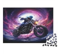 Motorcycle Rider Space Resistente 1000 Piezas Rompecabezas para Adultos Cruiser Cabalga a través de Portal Cósmico Neon Premium Vibrante Desafiante Alivio Estrés Juego 70x50cm/1000pcs