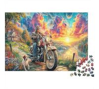 Motorcycle Sunset Adult Jigsaw Puzzles Man on Motorcycle for The Whole Family Women, Gifts for Men 38x26cm/1000pcs