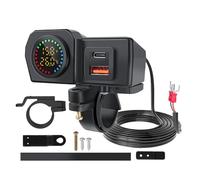 Motorcycle USB Charger | ABS, 12-24V Input, QC3.0 18W + PD30W | USB Fast Charger With Voltmeter & Temp Display | Handlebar Mount With LED Running Light