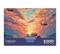 Motorcyclist on Fire Rides Through The Desert 1000 Stück Ökopapier Puzzle Wolf and Sunset Lebendige Bilder Familienspiel Puzzles Als Wohnaccessoires 70x50cm/1000pcs