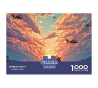 Motorcyclist on Fire Rides Through The Desert 1000 Stück Ökopapier Puzzle Wolf and Sunset Stressabbau Familienspiel Puzzles Für Erwachsene Und Kinder 52x38cm/1000pcs