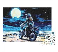 Motorcyclist Riding Moonlit 1000 Piezas Rompecabezas para Adultos Piloto Solo bajo Noche de Luna Llena Brillante Desafiante Premium Grueso Alivio Estrés Familiar Decoración 52x38cm/1000pcs