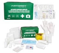 Motorkit Botiquín de Primeros Auxilios para Coche y Camión - Kit de Emergencia Homologado DIN con 4 Compartimentos - Incluye Manta Térmica, Mascarillas, Vendas y Tijeras