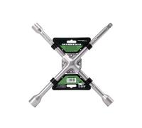 Motorkit Llave de Cruz Fija para Cambio de Ruedas Fabricada en Acero al Carbono de Alta Resistencia para Tuercas de 17, 19 y 21 mm. con Slot para Adaptador de Tuercas.