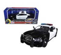 Motormax 2011 Dodge Charger Pursuit Police Car Black and White with Flashing Light Bar, Front and Rear Lights and 2 Sounds 1/24 Diecast Model Car by