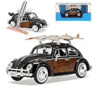 Motormax Volkwagen Escarabajo negro con diseño de madera y tabla de surf modelo 1/24 modelo coche con matrícula individual