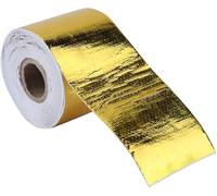 MotorMinds 10M * 5cm de cinta adhesiva de aluminio, 1 rollo de cinta adhesiva de aluminio dorado para automóviles, envoltura de protección contra el calor para tubos de escape de motores de automóvil