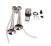 MotorMinds Bocina de aire de trompeta doble, bocina de tren ruidosa de 130 dB, 12 V con compresor para coche, camión, barco, material metálico de, resistente al óxido,