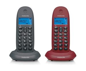 Motorola C1002LB+ Pack Duo Teléfonos Inalámbricos con Manos Libres Gris/Granate