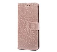 Motorola Moto G85 - Funda de piel sintética a prueba de golpes con diseño de girasol en relieve con soporte para tarjeta, funda protectora delgada de TPU para Motorola Moto G85, color oro rosa