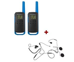 Motorola Motorola Talkabout T62 (azul) + 2x kit manos libres para casco Paquete de radio sin licencia Twinset Motorola T62, ideal para actividades al aire