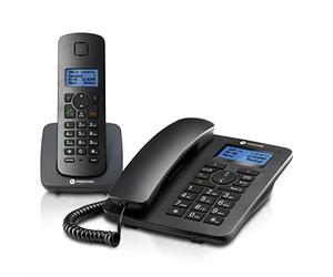 Motorola Voice - C4201 Teléfono con Cable con Terminal Inalámbrico Digital, Modo Emergencia, Transferencia de Llamadas, Pantalla Retroiluminada, Agenda de 50 Nombres y Números, Manos Libres