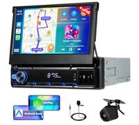 Motorsi [4 Núcleos 4G+64G] Carplay Radio Coche 1 DIN con GPS, 7 Pulgadas Pantalla Táctil Plegable con CarPlay, Android Auto, WiFi, Bluetooth5.0, FM/RDS, Mirrorlink + Type-C + Cámara Reversa