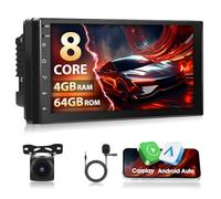 Motorsi Autoradio para Auto 2 DIN con 8 Núcleos y 4+64 GB Qualcomm Application Carplay Android Auto, Pantalla Táctil IPS de 7" Radio Estéreo Android 15 Compatible con Dab+, Bluetooth 5.1, GPS, Cámara