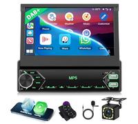 Motorsi CarPlay Android Auto 1Din Radio Coche, Pantalla Coche Táctil 7 Pulgadas Autoradio, Radio Auto Soporte Bluetooth/MirrorLink/FM/USB/AUX/Type-C/Remote Control/7 Color Backlight+Cámara Trasera